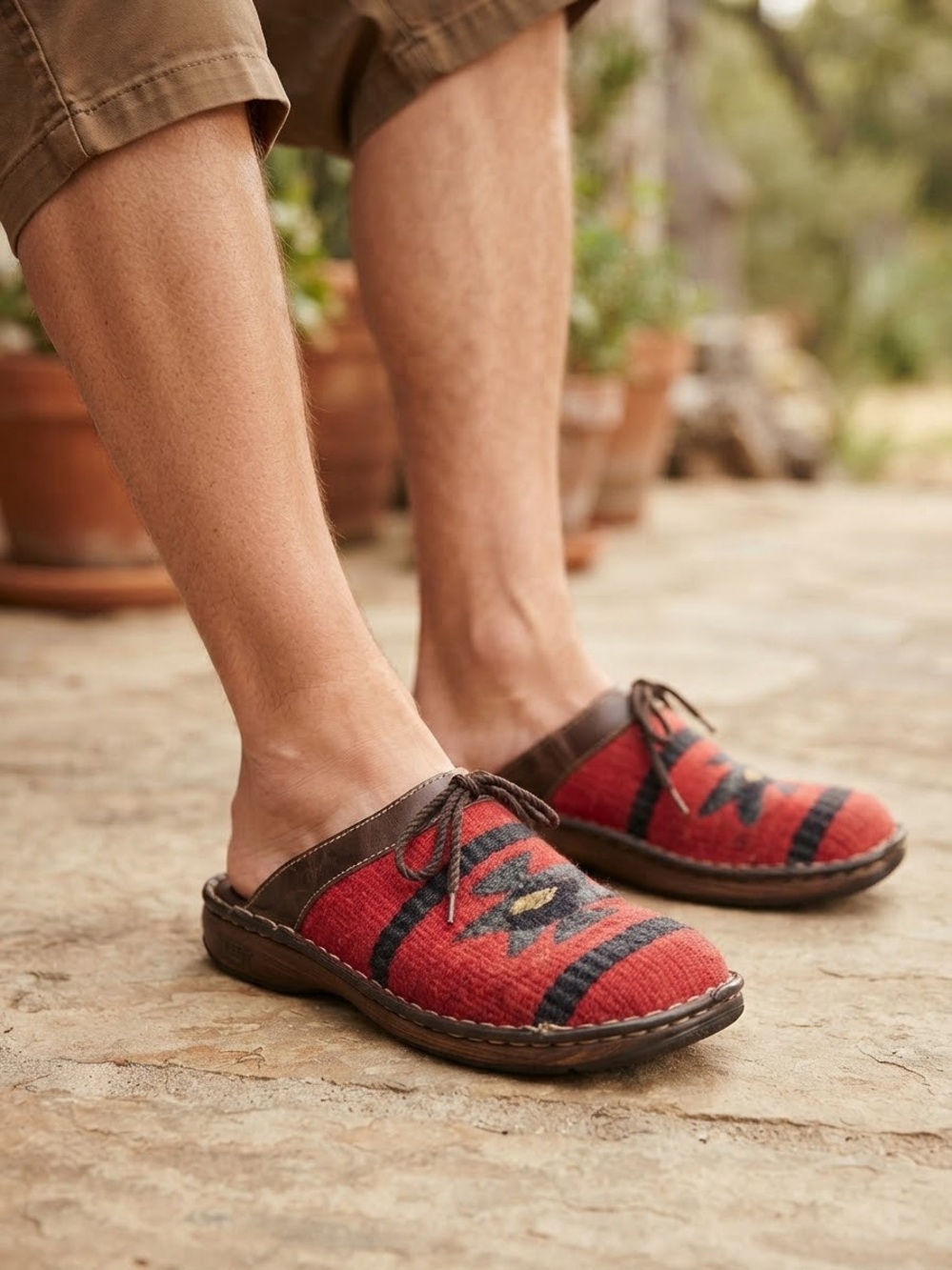 Børn Handcrafted Southwestern Wool Aztec Print Leather Clogs Mules Size MA12